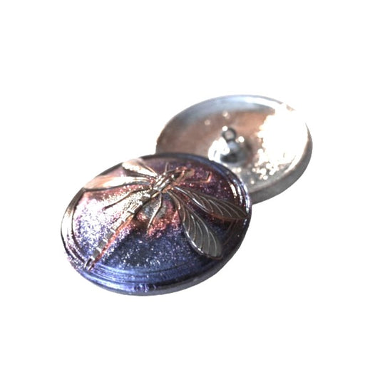 1 pcs Hand Painted Glass Buttons with ornament DRAGONFLY, size 18 (40.5 mm), Glass, Czech Republic