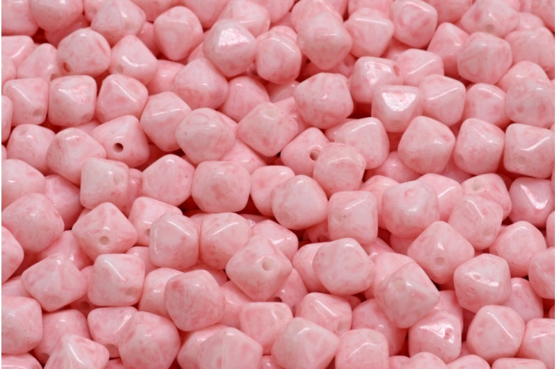 Bicone Beads, White Opal Light Pink (02020-34304), Glass, Czech Republic