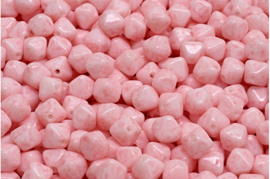Bicone Beads, White Opal Light Pink (02020-34304), Glass, Czech Republic