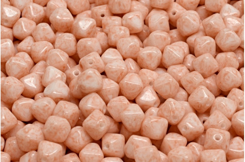 Bicone Beads, White Opal Light Pink Peach (02020-34305), Glass, Czech Republic