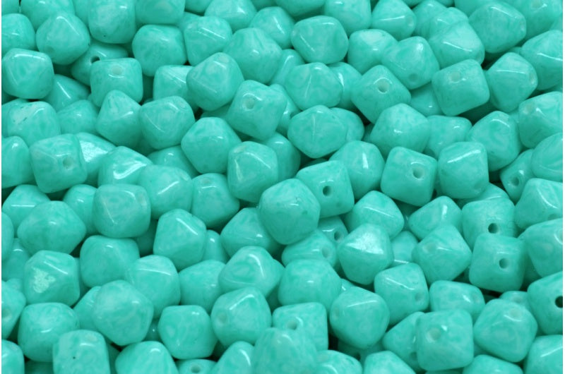 Bicone Beads, White Opal Light Turquoise (02020-34309), Glass, Czech Republic