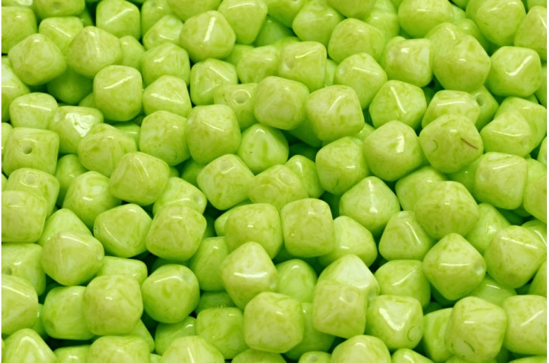 Bicone Beads, White Opal Light Green (02020-34310), Glass, Czech Republic