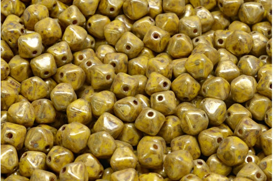 Bicone Beads, Yellow Travertin Gold Splash (83120-86800-86720), Glass, Czech Republic