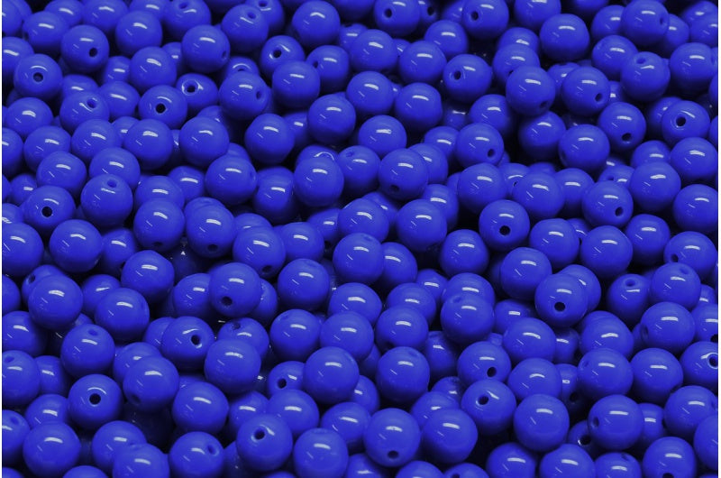 Round Druck Beads, Opaque Blue (33050), Glass, Czech Republic