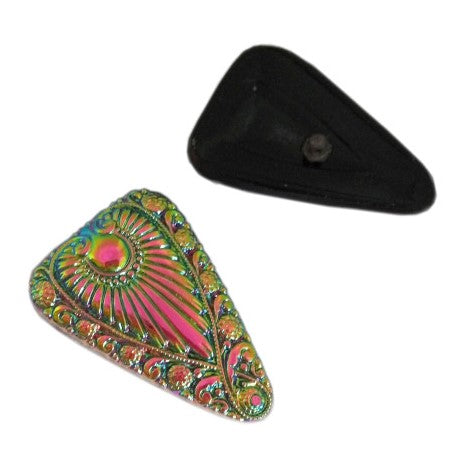 1 pcs Hand Painted Glass Buttons with ornament, size 47x31 mm, Glass, Czech Republic