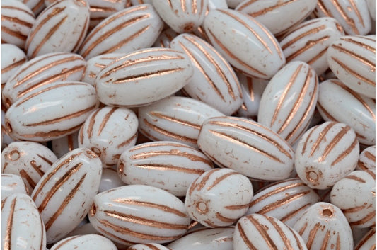 Olive Melon Beads, White Copper Lined (02010-54318), Glass, Czech Republic