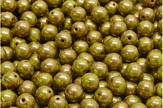 ラウンドドラックビーズ、グリーンテラコッタバイオレット（53420-15496）、ガラス、チェコ共和国