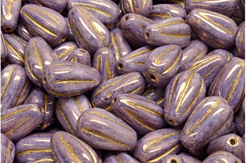 Drop Melon Beads, White Bronze Gold Lined (02010-14415-54302), Glass, Czech Republic