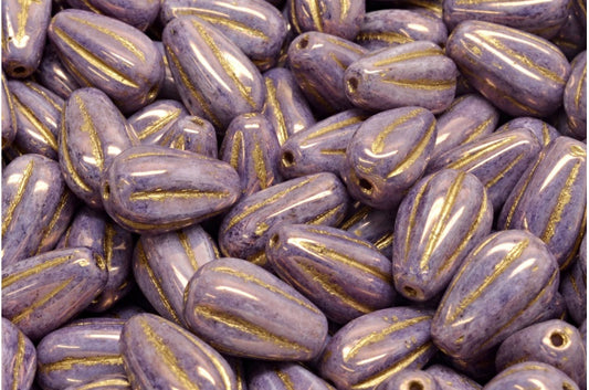 OUTLET 10 grams Drop Melon Beads, 13 x 8 mm, White Bronze Gold Lined (02010-14415-54302), Glass, Czech Republic