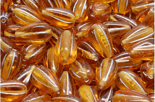 Drop Melon Beads, Transparent Orange Silver Lined (10060-54301), Glass, Czech Republic