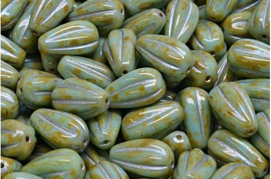 Drop Melon Beads, Copper Lined Travertin Silver Lined (54200-86800-54301), Glass, Czech Republic