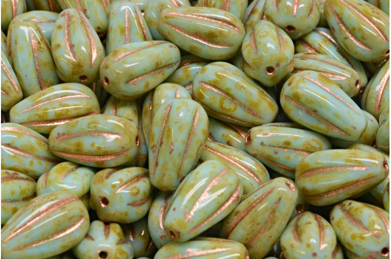 Drop Melon Beads, Copper Lined Travertin Copper Lined (54200-86800-54307), Glass, Czech Republic