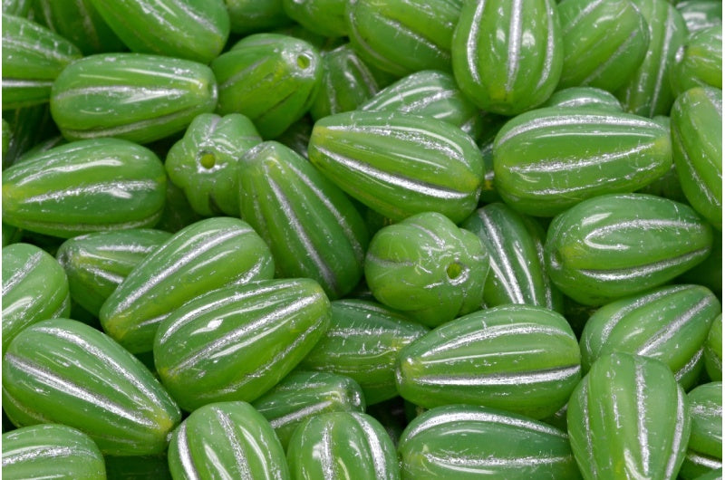 Drop Melon Beads, Opal Green Silver Lined (51010-54301), Glass, Czech Republic