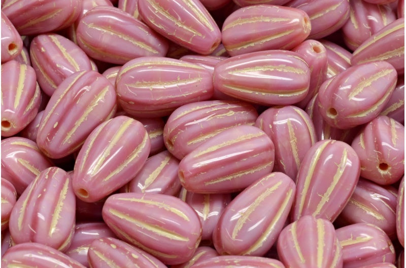 OUTLET 10 grams Drop Melon Beads, 13 x 8 mm, Opaque Pink Beige Lined (74010-54311), Glass, Czech Republic