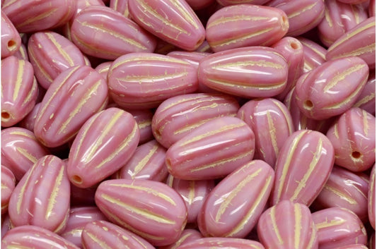 OUTLET 10 grams Drop Melon Beads, 13 x 8 mm, Opaque Pink Beige Lined (74010-54311), Glass, Czech Republic