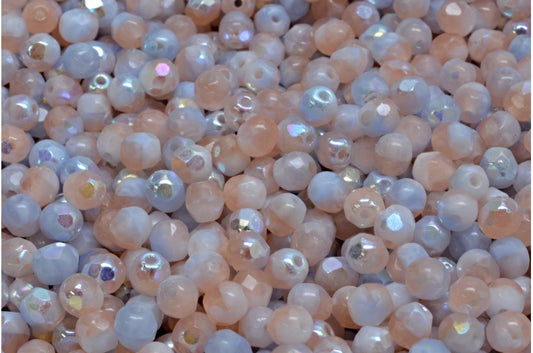 ファセットラウンドファイアポリッシュビーズ、オパールブルー 72000 Ab (32010-72000-28701)、ガラス、チェコ共和国