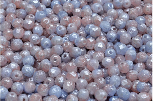 ファセットラウンドファイアポリッシュビーズ、オパールブルー72000シルバースプラッシュ（32010-72000-94400）、ガラス、チェコ共和国