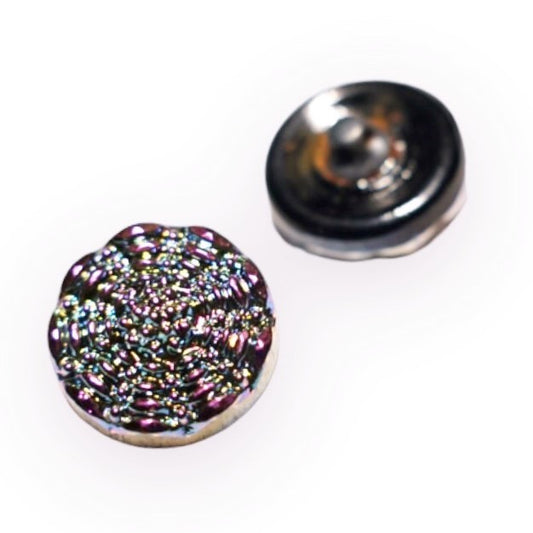 2 pcs Hand Painted Glass Buttons with ornament, size 6 (13.5 mm), Glass, Czech Republic