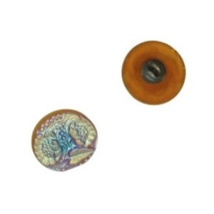 2 pcs Hand Painted Glass Buttons with ornament, size 6 (13.5 mm), Glass, Czech Republic