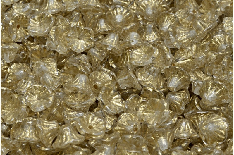 ベルフラワーカップビーズ、クリスタルゴールドライン（00030-54302）、ガラス、チェコ共和国