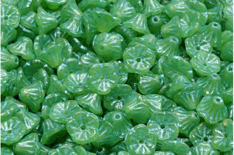 ベルフラワーカップビーズ、51400 ライトブルーライン入り (51400-54308)、ガラス、チェコ共和国