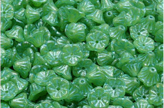 ベルフラワーカップビーズ、51400 ライトブルーライン入り (51400-54308)、ガラス、チェコ共和国