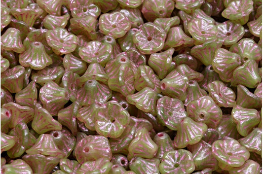 ベルフラワーカップビーズ、51400 ピンクライン入り (51400-54321)、ガラス、チェコ共和国