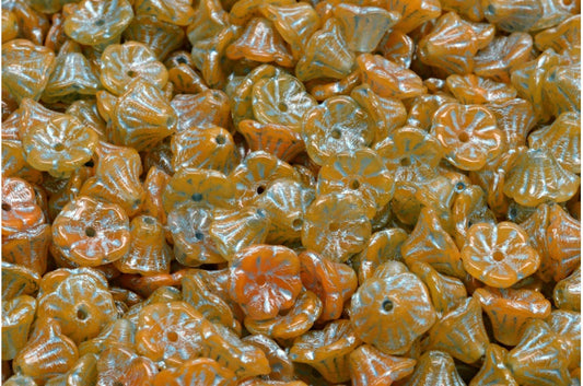 ベルフラワーカップビーズ、オレンジライトブルーライン（R0912-54308）、ガラス、チェコ共和国