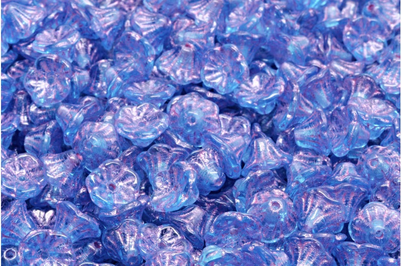 ベルフラワーカップビーズ、透明アクアピンク裏地（60010-54321）、ガラス、チェコ共和国