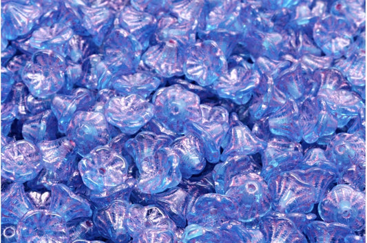 ベルフラワーカップビーズ、透明アクアピンク裏地（60010-54321）、ガラス、チェコ共和国