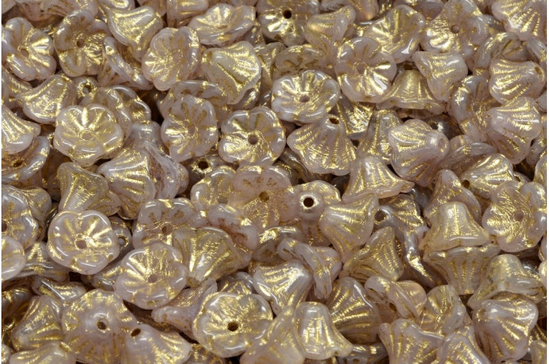 ベルフラワーカップビーズ、バイオレットゴールドライン（R0240-54302）、ガラス、チェコ共和国