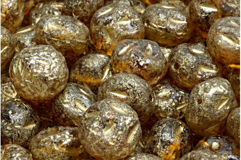 モノンストーンビーズ、クリスタルエッチングトラバーチンゴールドライニング（00030-etch-86800-54302）、ガラス、チェコ共和国