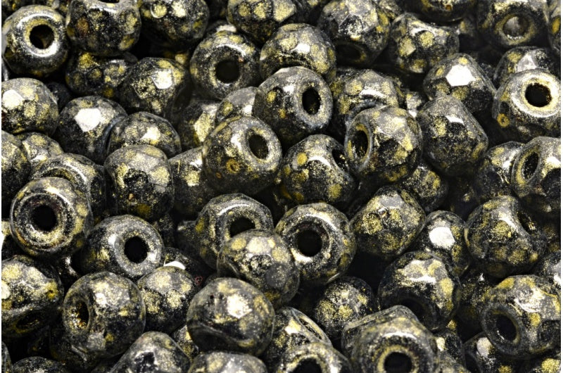 多面小马贝果珠，黑色浅黄色（23980-34302），玻璃，捷克共和国