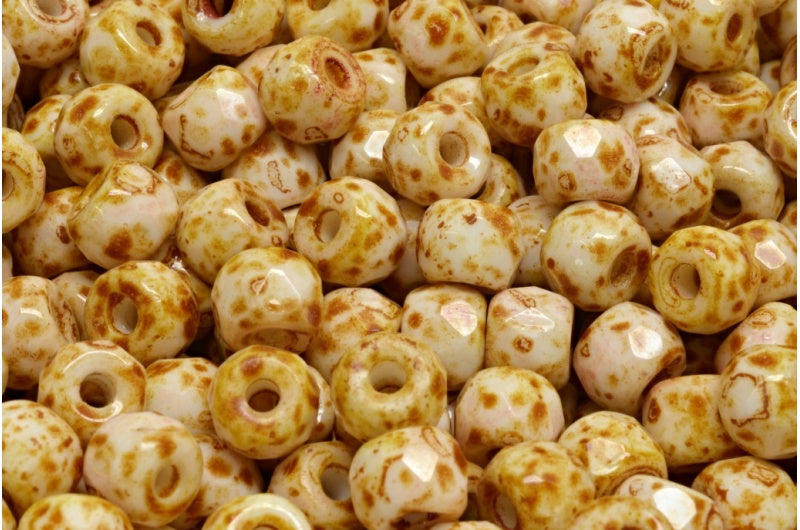 ファセット加工のポニーベーグルビーズ、チョークホワイトトラバーチン（03000-86800）、ガラス、チェコ共和国