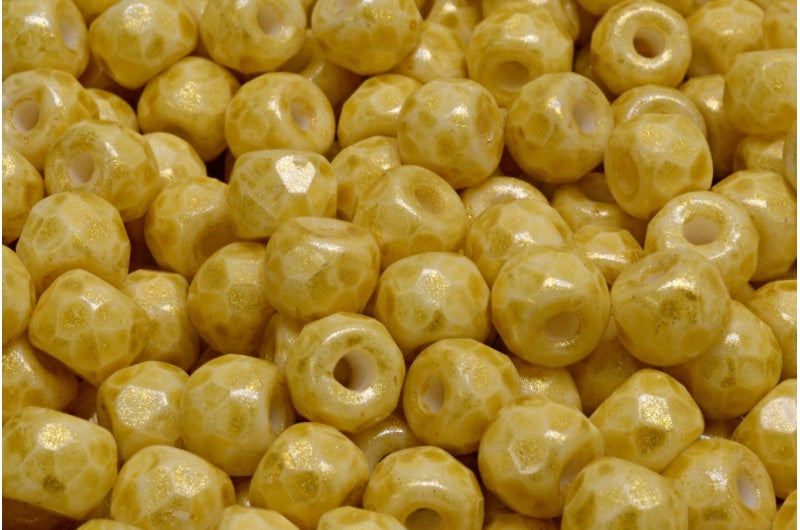 ファセットポニーベーグルビーズ、チョークホワイトライトイエロー（03000-34302）、ガラス、チェコ共和国