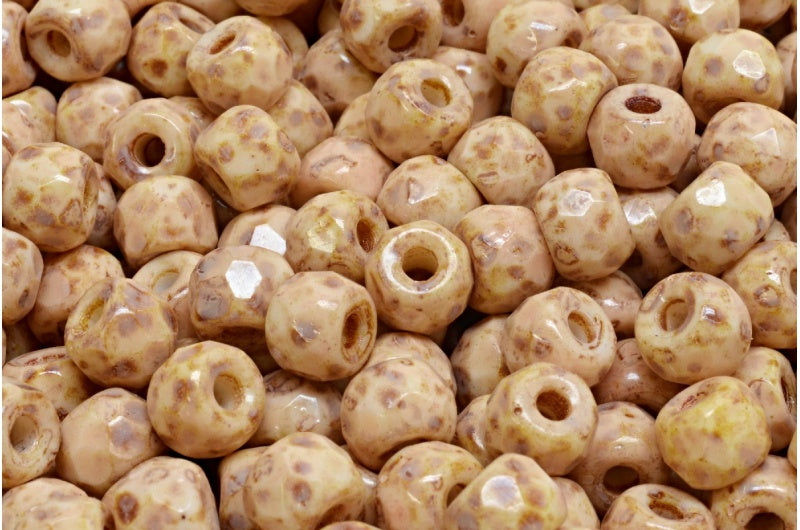 多面小马贝果珠，粉笔白洞石米色洞石斑点（03000-86800-33301），玻璃，捷克共和国
