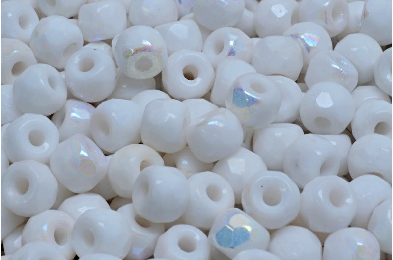 ファセットポニーベーグルビーズ、チョークホワイトAB（03000-28701）、ガラス、チェコ共和国