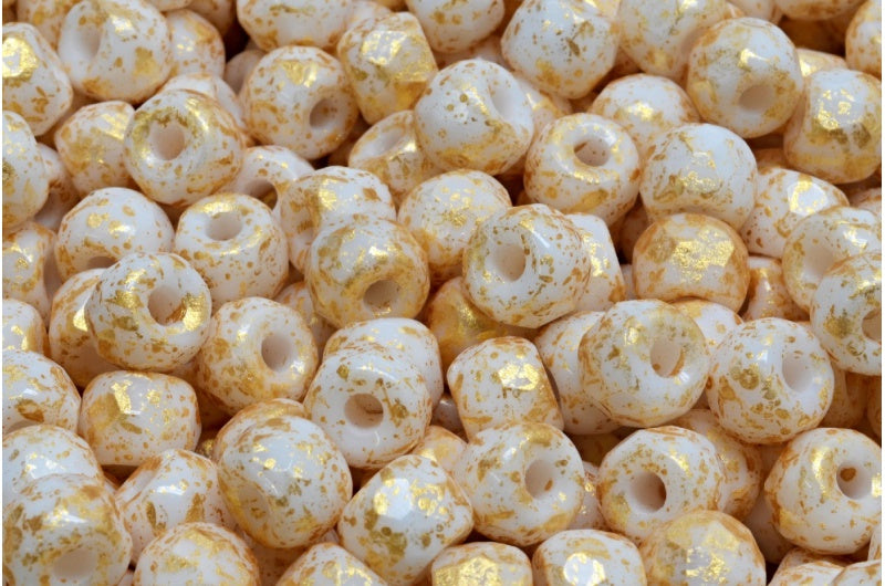 ファセットポニーベーグルビーズ、チョークホワイトゴールドスプラッシュ（03000-94401）、ガラス、チェコ共和国