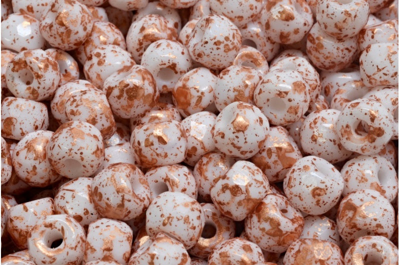 ファセットポニーベーグルビーズ、チョークホワイトコッパースプラッシュ（03000-94402）、ガラス、チェコ共和国