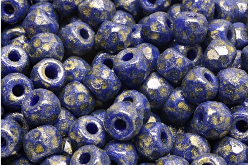 多面小马贝果珠，不透明蓝浅黄色（33050-34302），玻璃，捷克共和国