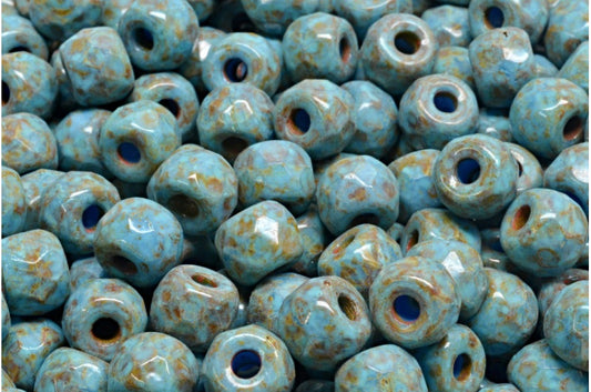 多面小马贝果珠，不透明蓝色洞石绿松石斑点（33100-86800-33309），玻璃，捷克共和国