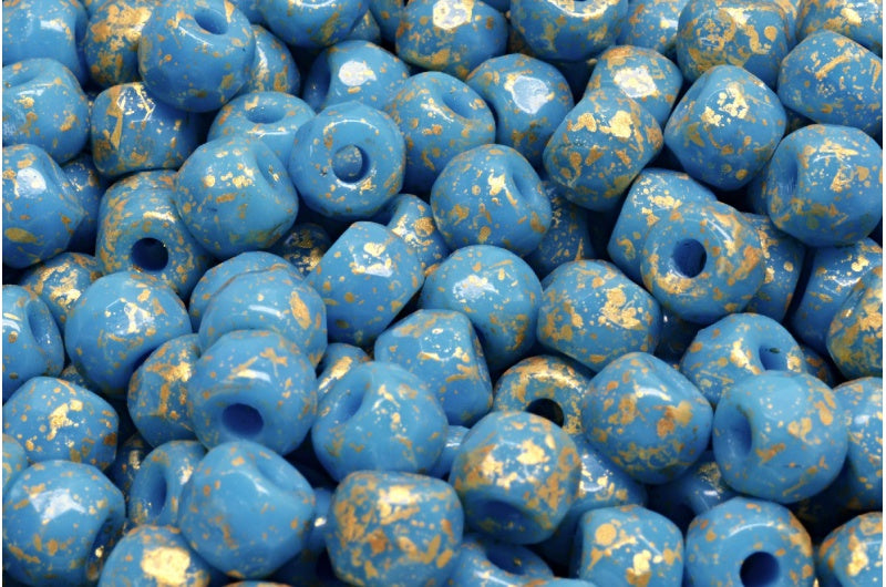 多面小马贝果珠，绿松石蓝金点缀（63030-94401），玻璃，捷克共和国