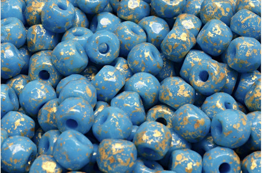 多面小马贝果珠，绿松石蓝金点缀（63030-94401），玻璃，捷克共和国