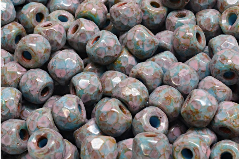 ファセット加工のポニーベーグルビーズ、ブルートラバーチン、温かみのある紫色の斑点（63050-86800-33304）、ガラス、チェコ共和国