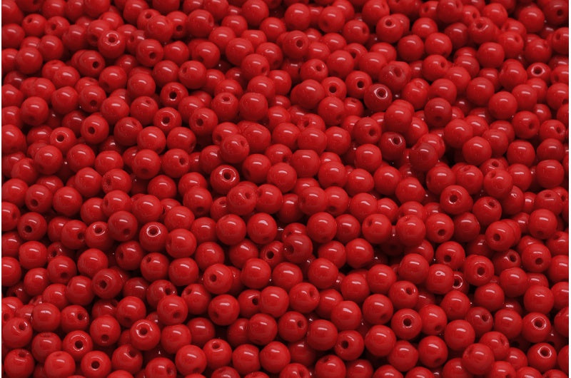 Round Druck Beads, Opaque Red (93200), Glass, Czech Republic