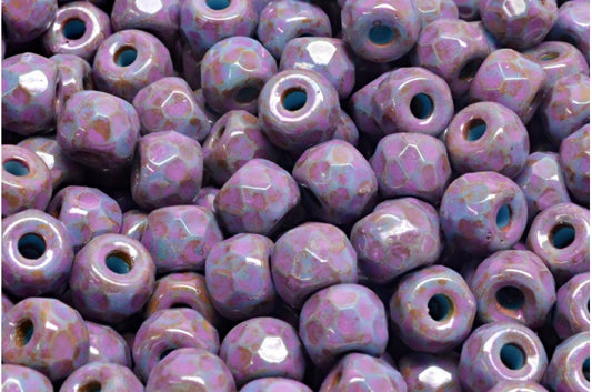 Faceted Pony Bagel Beads, Blue Travertin Pink Spotted (63050-86800-33306), Glass, Czech Republic