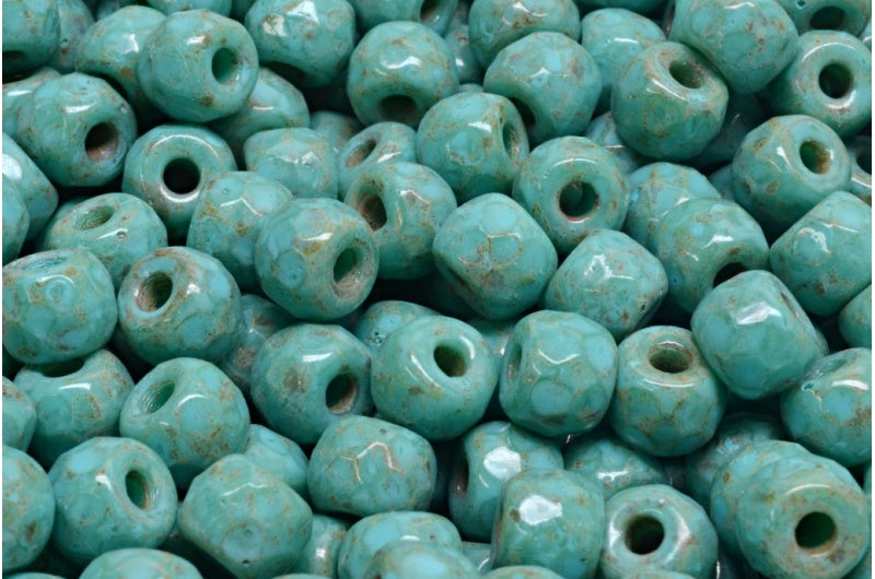 多面小马贝果珠，绿松石色洞石，绿松石斑点（63130-86800-33309），玻璃，捷克共和国