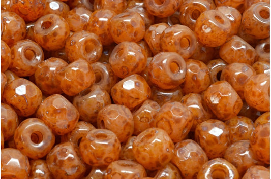 ファセット加工のポニーベーグルビーズ、オパールピンクトラバーチン（71200-86800）、ガラス、チェコ共和国