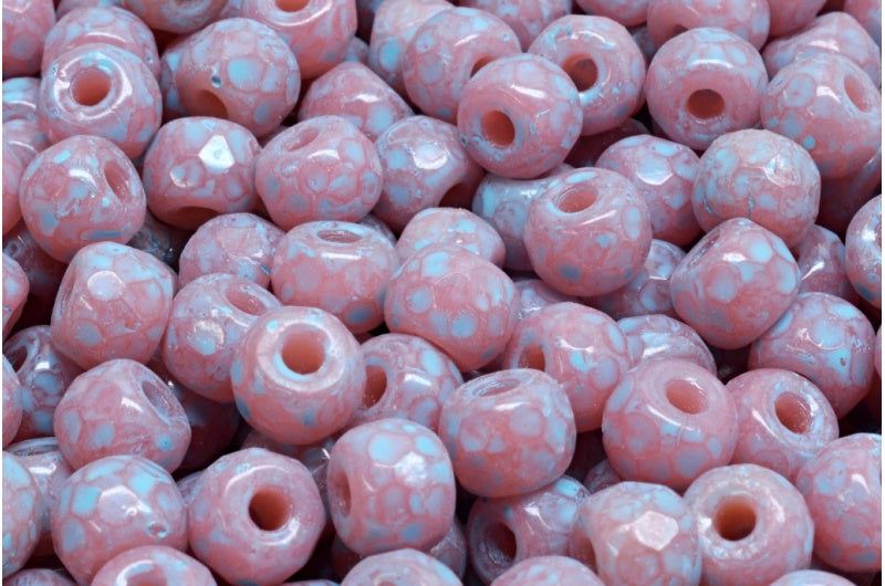 多面小马贝果珠，蛋白石粉色绿松石斑点（71200-33309），玻璃，捷克共和国