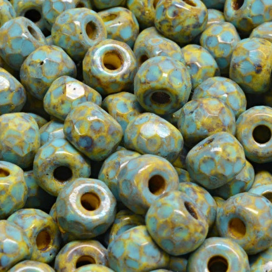 ファセット加工のポニーベーグルビーズ、イエロートラバーチンライトターコイズ（83120-86800-34309）、ガラス、チェコ共和国